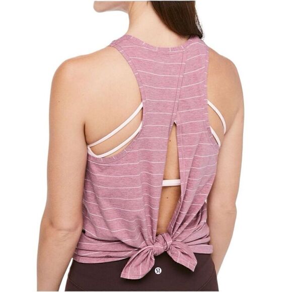 Lululemon All Tied Up Tank Pink Stripe Size M 100% Pima Cotton - Picture 2 of 7